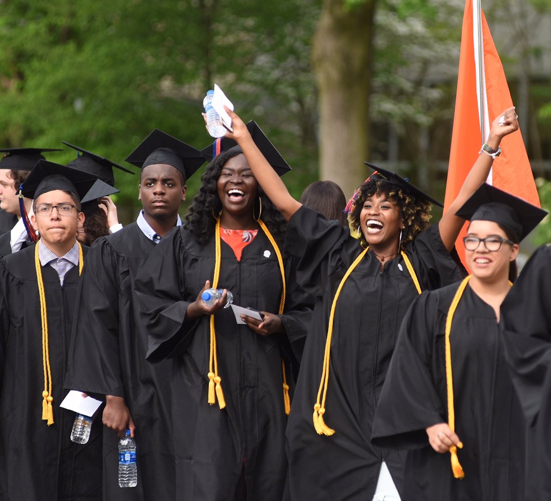 P-TECH graduates celebrating at commencement